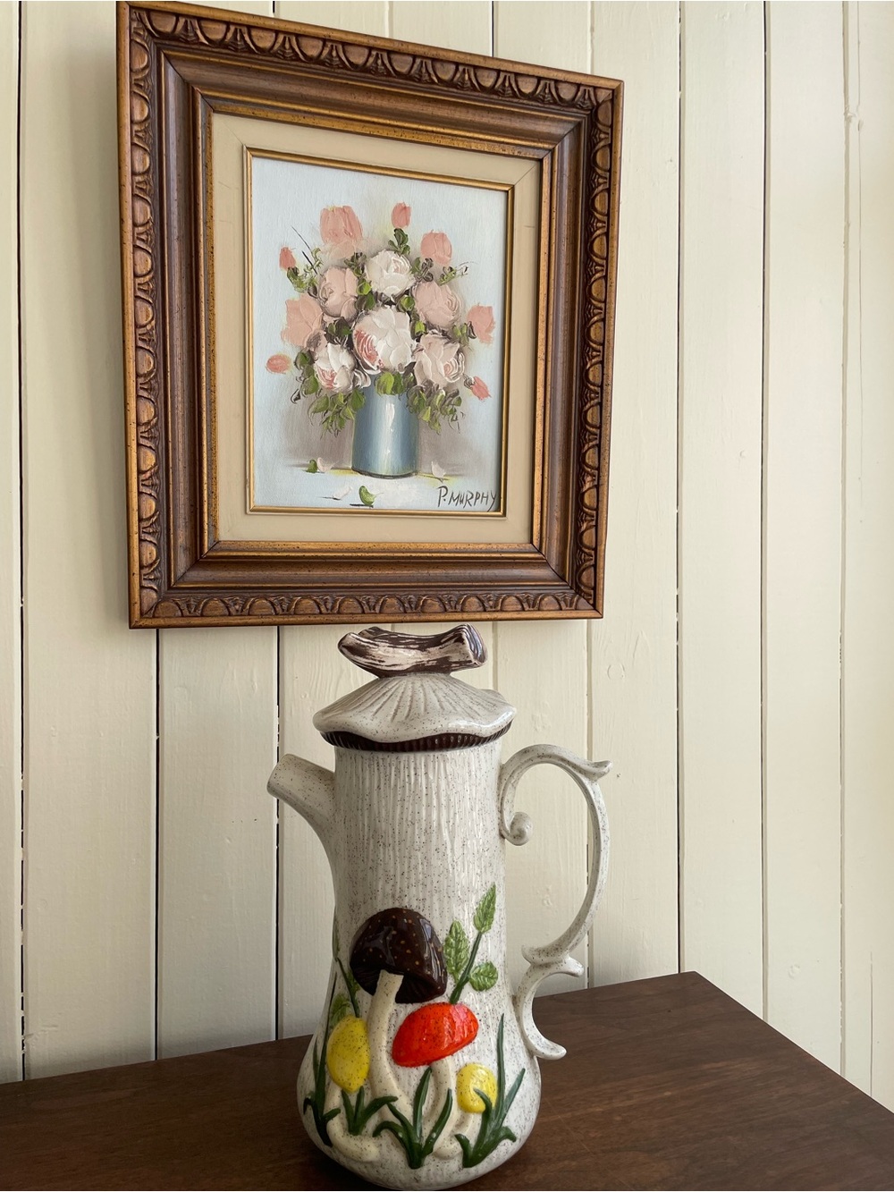 Arnell - Vintage Hand-Painted Ceramic Pitcher - Mushroom